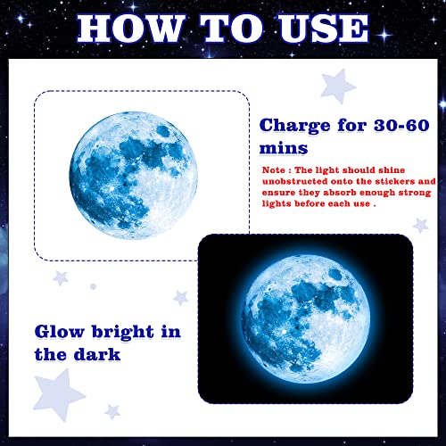 Glow in The Dark Stars and Planet Wall Stickers,Galaxy Astronaut Rocket Spacecraft Alien Decoration,Planet Wall Decals,Bright Solar System Wall Stickers for Kids lanets Spaceship Stars Blue - Image 2