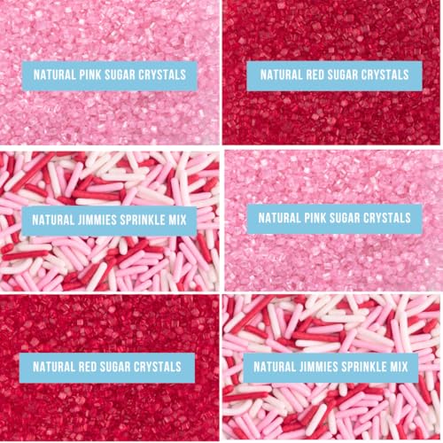 Image of Sweets Indeed Valentines Dye Free Sprinkles | Red & Pink Sanding Sugar with Red White Pink Jimmies Mix | Baking & Decorating | No Artificial Dyes | 6-Cell Jar 2.75 oz