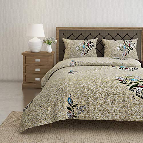 Image of Swayam Pure Cotton Double Bedsheet with 2 Pillow Covers | Size 90 x 100 inch | 160 TC | Floral Design | Soft Breathable Bed Sheet | Comfortable & Durable for Bedroom - Green