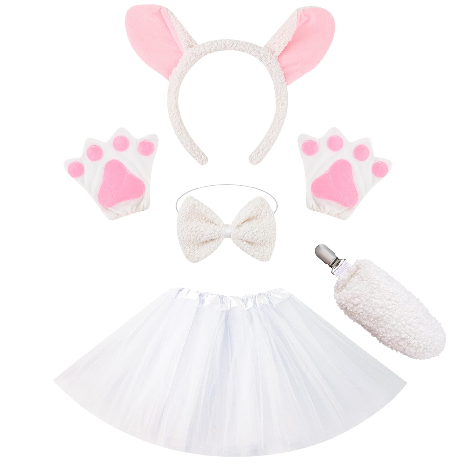 Kostium zwierzęcy dla dzieci, 5-częściowy zestaw, kostium zwierzęcy, ogon na imprezę urodzinową, akcesoria na Wielkanoc, kostium Cosplay, kostium karnawałowy, akcesoria na imprezę