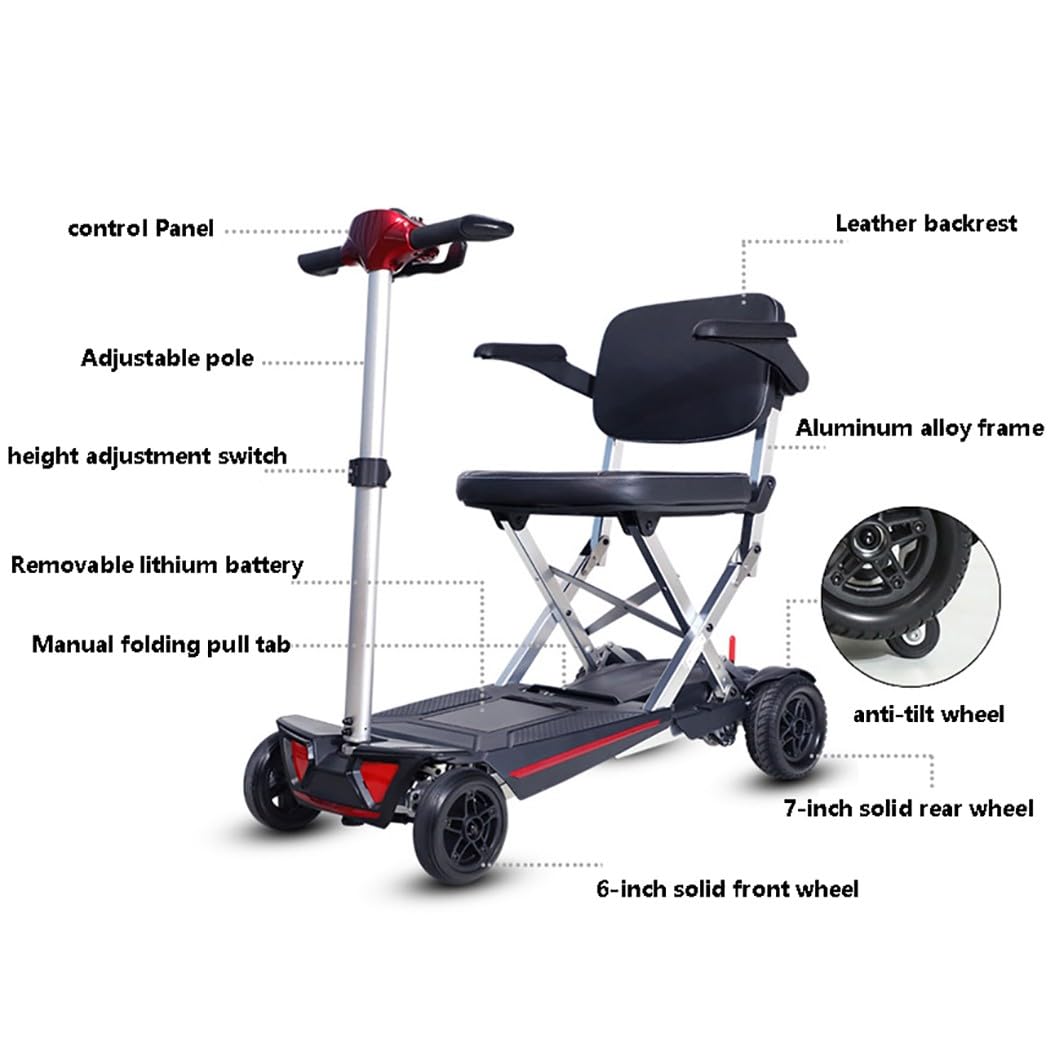 HZWJD Scooter De Movilidad,Scooter De Movilidad Plegable,Scooters De Movilidad De 4 Ruedas,Scooters De Movilidad De 4 Ruedas,Carga 125 Kg red