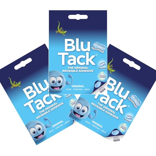 Bostik Blu Tack - Paquete de adhesivos reutilizables originales para el hogar y la oficina, bricolaje, adhesivos inteligentes BluHacks alternativos a pines y cinta, 60 g (3)