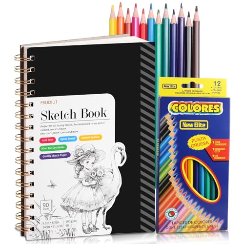 Sketch Book with 12 Color Pencil Set 90 Sheets Spiral Sketchbook for Drawing (68lb/100gsm) Acid-Free Sketch Pad for Artist Art Paper Drawing Supplies for Easter Gifts (5.58.5 inch)