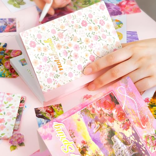 Image of VIBEVISTA Vintage Aesthetic Scrapbook Kit, 346 Pcs, A6 Grid Notebook, Washi , Envelopes, Scrapbook Papers, Folding Labels, Background Papers, Photo Frames, Calendar Stickers, Stickers (blooming spring)