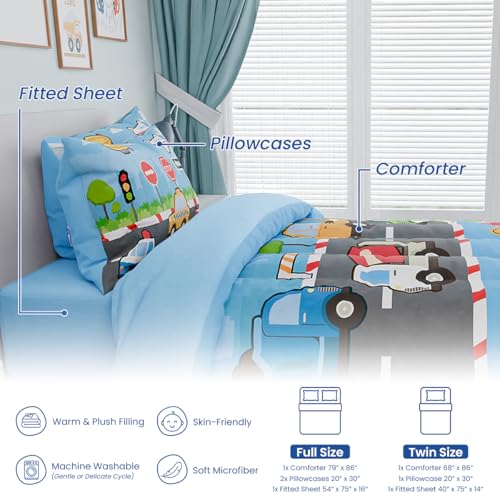 Image of Transportation Kids Bedding Set for Boys, Ultra Soft Microfiber Comforter Set Twin Size with 3-Pieces, Comforters Bed Sets for Boy Children Kids