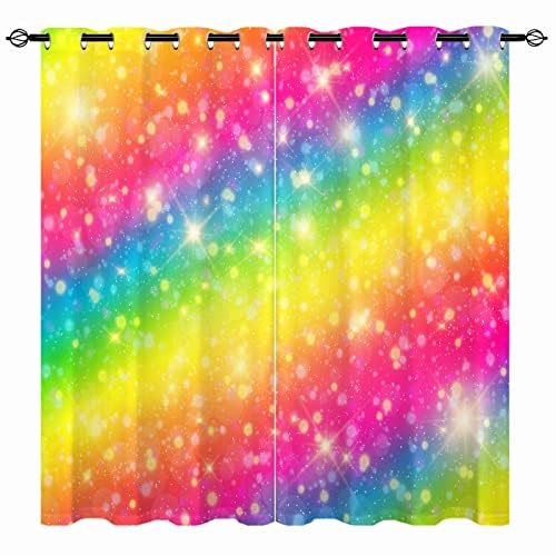 YUANZU Rainbow Striped Curtains - Galaxy Glitter Star Space Fantasy Pastel Clouds Print Pattern Eyelet Blackout Thermal Room Darkening Window Drapes for Living Room Bedroom 2 Panels W132cm x D213cm