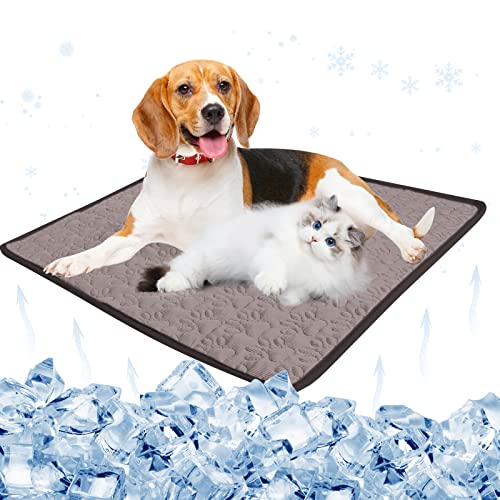 Beaface Dog Cooling Mats, Self Cooling Pad Mat for Dogs Pet, Cooling Dog Bed Cool Mats for Pets Small Medium Large Dogs Indoor Outdoor Summer (M, Coffee)