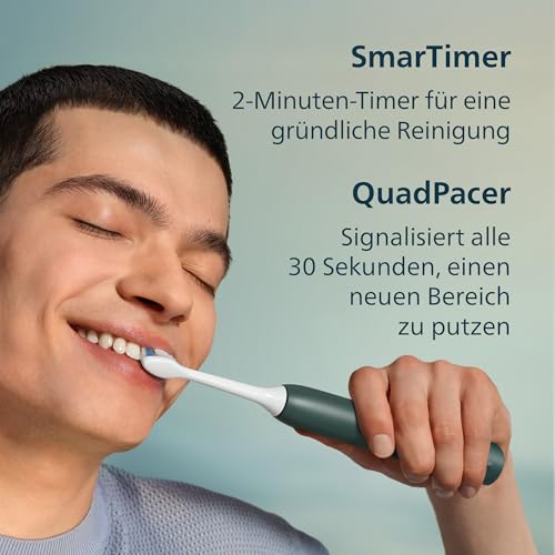Philips Sonicare Series 4100 Elektrische Zahnbürste – Schallzahnbürste mit Drucksensor, 4 Putzeinstellungen, EasyStart, SmarTimer, 21 Tg. Laufzeit, Reiseetui, Dunkelgrün, HX4042/46, [Neu]