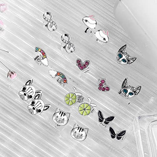 20 Pairs Stainless Steel Opal Cute Stud Earrings Set for Women Animal Rainbow Ladybug Bee Butterfly Grog Cat Snake Fox Dog Spider Delicate Stud Earrings Hypoallergenic Jewelry set4