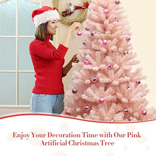 Happygrill 7 Feet Pink Christmas Tree Artificial Spruce Christmas Tree With Foldable Metal Stand, New Pvc Hinged Xmas Tree Unlit Christmas Tree For Holiday Home Decoration #TOP2