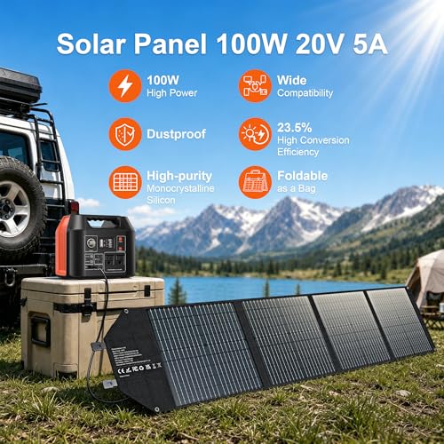 Image of Solar Panels 100Watt Portable 24% High-Efficiency 18V Foldable Solar Charger with USB Outputs for Power Stations, Phones, IP65 Waterproof Perfect for Camping, RVing, Home Backup and Off-Grid Blackouts