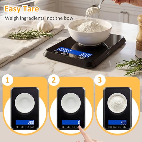 Letron Food Scale, 33 lb / 0.1 oz High Precision Kitchen Scale for Sourdough Bread, Built-in 7 Units, Timing & Tare Function, Rechargeable Digital Kitchen Scale for Food, Baking, Cooking - Image 6