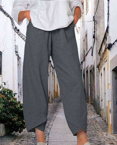 Boho Capri Pants for Women Summer High Elastic Waist Wide Leg Trousers Beach Vacation Fashion Pant with Pockets4