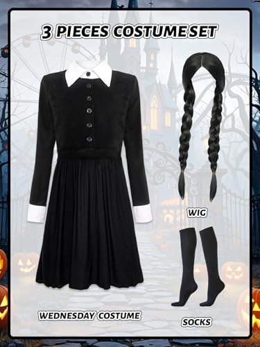 Vestido negro con cuello para niñas disfraz escolar cosplay miniatura 4