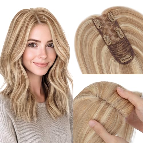 Hairro Human Hair Topper without Bangs, Clips on 360° 3D