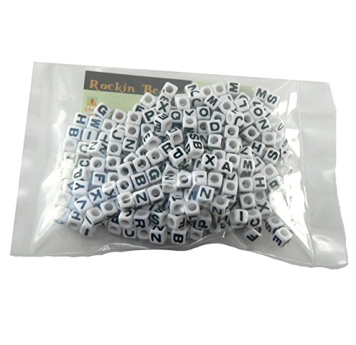 Rockin Beads Brand, 300 Mixed Black on White Acrylic Alphabet/Letter"A-z" Cube Spacer Beads 7mm Approx 1/4 Inch Sold Per Pack of 300