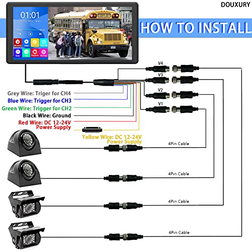4K Rv Backup Camera System With 10.36’’ Monitor For Rv Truck Bus Trailer With Rear Side View 4 Ahd Camera 4 Splits Touch Screen Dvr Recording Ip69 Waterproof Bluetooth Music Video Playback Avoid Blind #TOP7