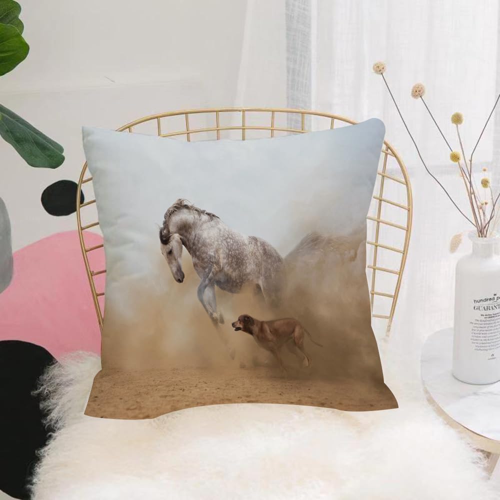 HYOSXW Cushion Cover,Throw Pillow Case Home Decorative for Living Room Bedroom Sofa Chair 16X16 Inch,Horse jumps on sand on a white background,Pillowcase 40X40cm