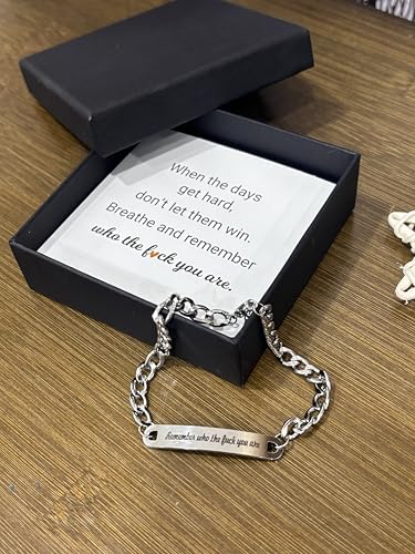 Remember Who The Fuck You Are Braided Bangle,Adjustable Engraved Fuck Handmade Bracelet, Stainless Steel Inspirational Bracelet,Jewelry Gift for Women Men2