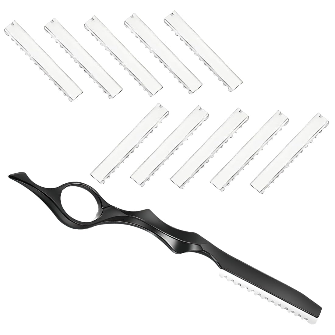 Sfilzino Per Capelli Professionale In Acciaio Inossidabile, Con 10 Lame Di Sicurezza Rimovibili,Per Tagliare Le Sopracciglia E Radere Il Viso, Regalo Per Uomo (Nero)