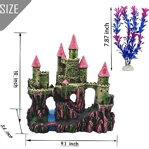 Aquarium Castle Decorations, Resin Castle for Fish Tank with Randomly Color Plants Decor Accessories for Freshwater and Saltwater Fish Tanks (Pink) - Image 3