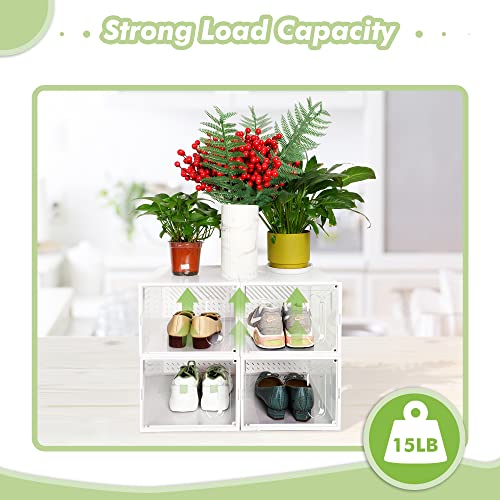 Gonat Large Shoe Organizers, 12 Pack Shoe Boxes Clear Plastic Stackable, Dust-Proof Shoe Container Stackable, Shoe Storage Organizers For Closet, Good Replacement For Shoe Rack, Under Bed, White. #TOP5