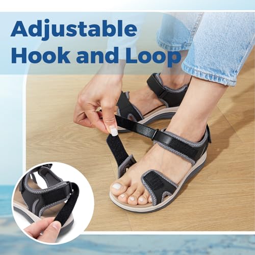 Image of FitVille Women's Orthopedic Wide Sandals Strappy Arch Support Flat Sandals for Plantar Fasciitis & Swollen Feet | Adjustable Ankle Strap