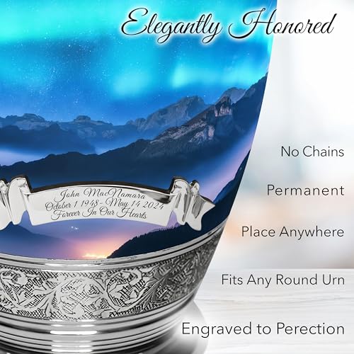 Image of Custom Engraved Ribbon Adhesive Plaque - Chain Free Urn Plate & Engraved Urns for Ashes Adult Male & Urns for Human Ashes Adult Female - Patent Pending (Scrolling Ribbon)