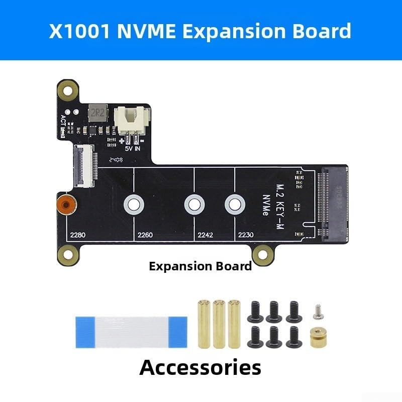 Scheda di espansione, per Raspberry Pi 5 X1001 per M.2 NVMe SSD schede di espansione 8 x 6 x 3 cm in lega (X1001 + ventola + 128 GB)