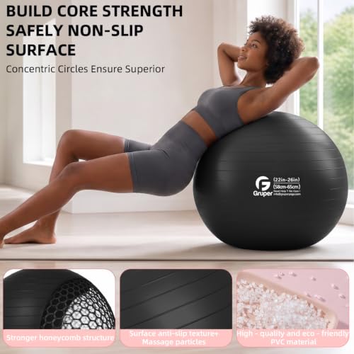 Image of Gruper Exercise Ball, Extra Thick Yoga Ball for Working Out, Yoga & Pregnancy, 4 Sizes Anti-Burst Balance Ball with Foot Pump for Pilates, Physical Therapy & Fitness