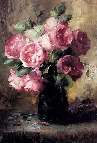 Toile Peinture Murale Roses dans un Vase pour Décoration Salon Chaleureuse