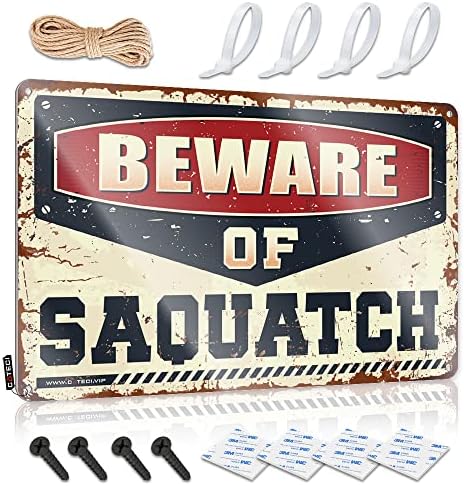 Tin Plate Sign Beware of Saquatch with Highland Decor Spooky Wall Decor image 5