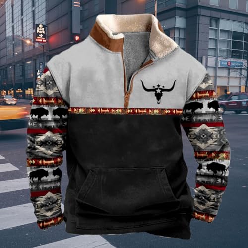 ZOCAVIA Men's American Flag Sweatshirts Winter Warm Fuzzy Fleece Patriotic Pullover Western USA Flag Coats with Front Pocket4