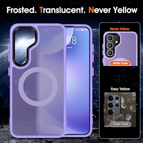 Image of Oterkin Magnetic for Samsung Galaxy S25 Case Matte [Compatible with MagSafe][Frosted Translucent][Military Grade Protection][Silky Touch Shockproof Slim] Anti-Scratch S25 Phone Case (Light Purple)