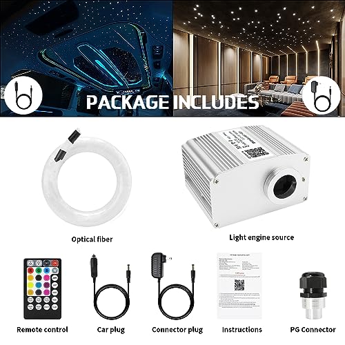 Image of Fiber Optic Lights Kit, 10W Star Ceiling Sky Lights RGBW Twinkle & Music Effect for Home & Car Star Headliner Light with Bluetooth APP + RF Remote Control - Optical Fiber Cable 300pcs*0.03in*9.8ft