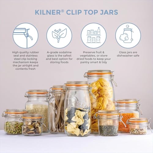 Image of Kilner Premium 4 x 125ML Clip Top Airtight Round Glass Food Storage Jar | Multipurpose BPA Free, Reusable Kitchen Container for Storage for Herbs, Spices