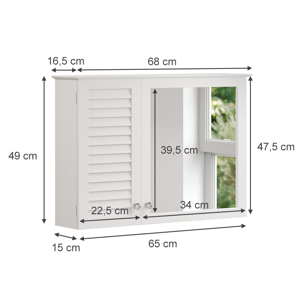 Vicco Armoire de Toilette Riad, Blanc, 68x48cm avec 2 Portes, pour Montage Mural pour Le Rangement des Accessoires de Salle de Bain