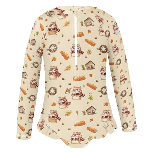 ALAZA Toddler Swimsuit Girl Bathing Suit Swimwear Rash Guard Hamster Fall Cute Long Sleeve 3T2