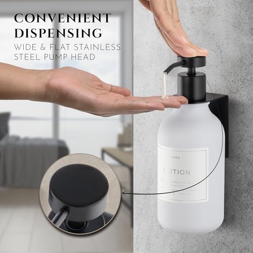 Shower Shampoo Dispenser Wall Mounted – Refillable 16.9 oz White Bottle with Stainless Steel Pump & No-Drill Adhesive Holder – Soap Dispenser for Bathroom (1 X White/Black) - image 3