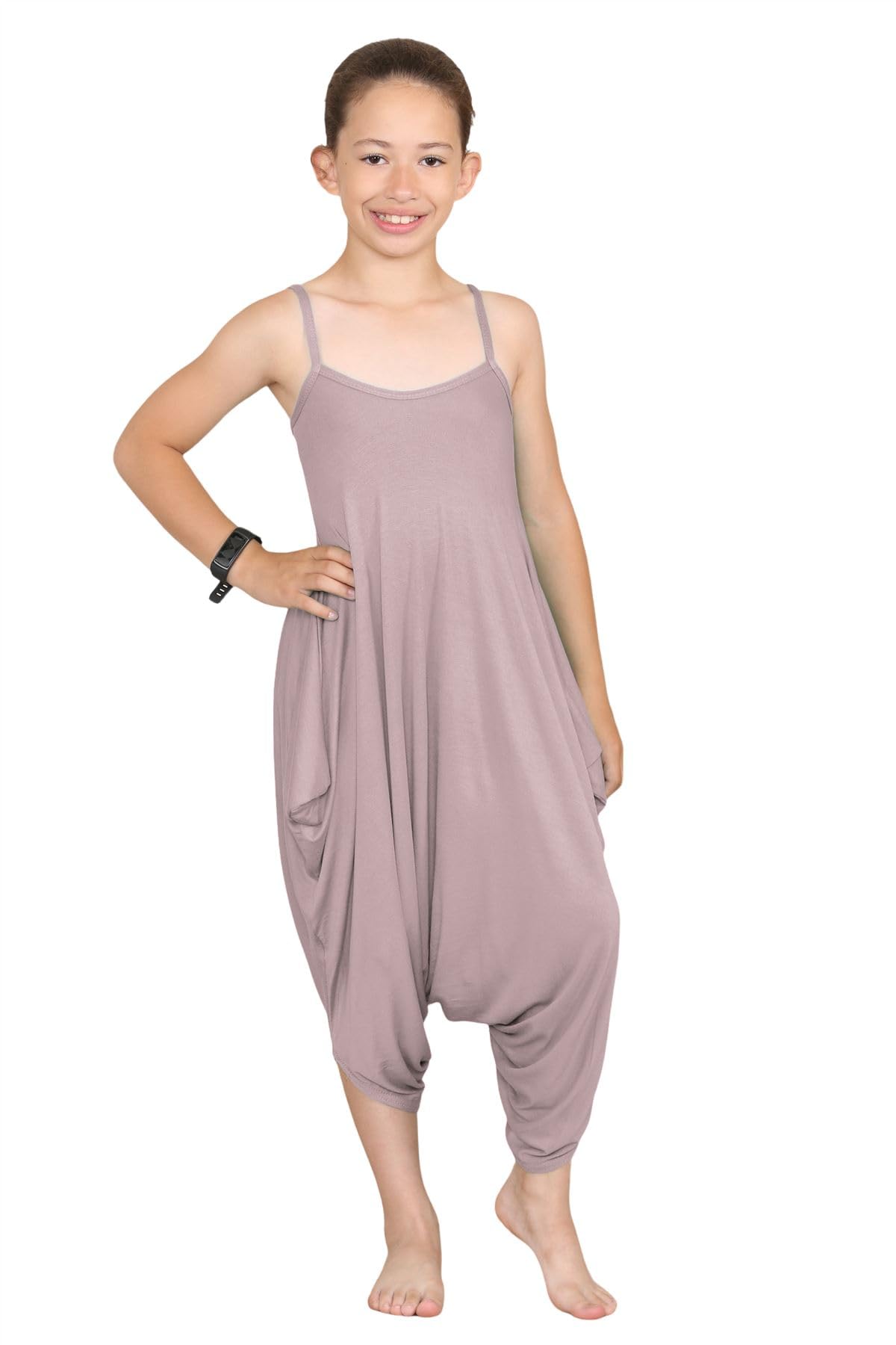 Hamishkane New Kids Girls Cami Jumpsuit Italian Drape Baggy Plain Lagenlook Romper Playsuit Mocha