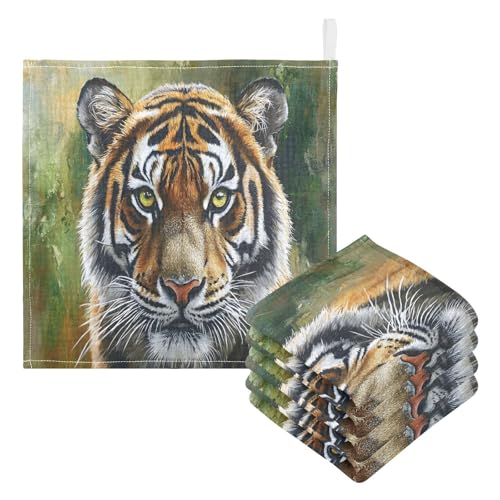 Qilmy Vibrant Tiger Baby Washcloths 5 Pack, Absorbent Soft Cotton Newborn Muslin Washcloths Face Towels, 12 x 12 Inch