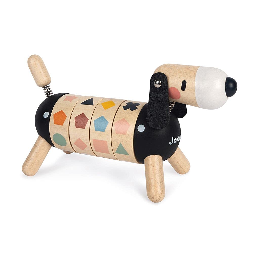 Janod - Cane in Legno Forme e Colori - Collezione Sweet Cocoon - Giocattolo Didattico e Prima Infanzia Dipinto Ad Acqua - Imparare Forme e Colori - A Partire dai 2 Anni in su, J04421