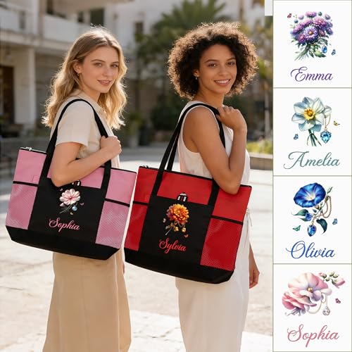 Bolso Tote Personalizado para Mujer con Nombre y Flores miniatura 5