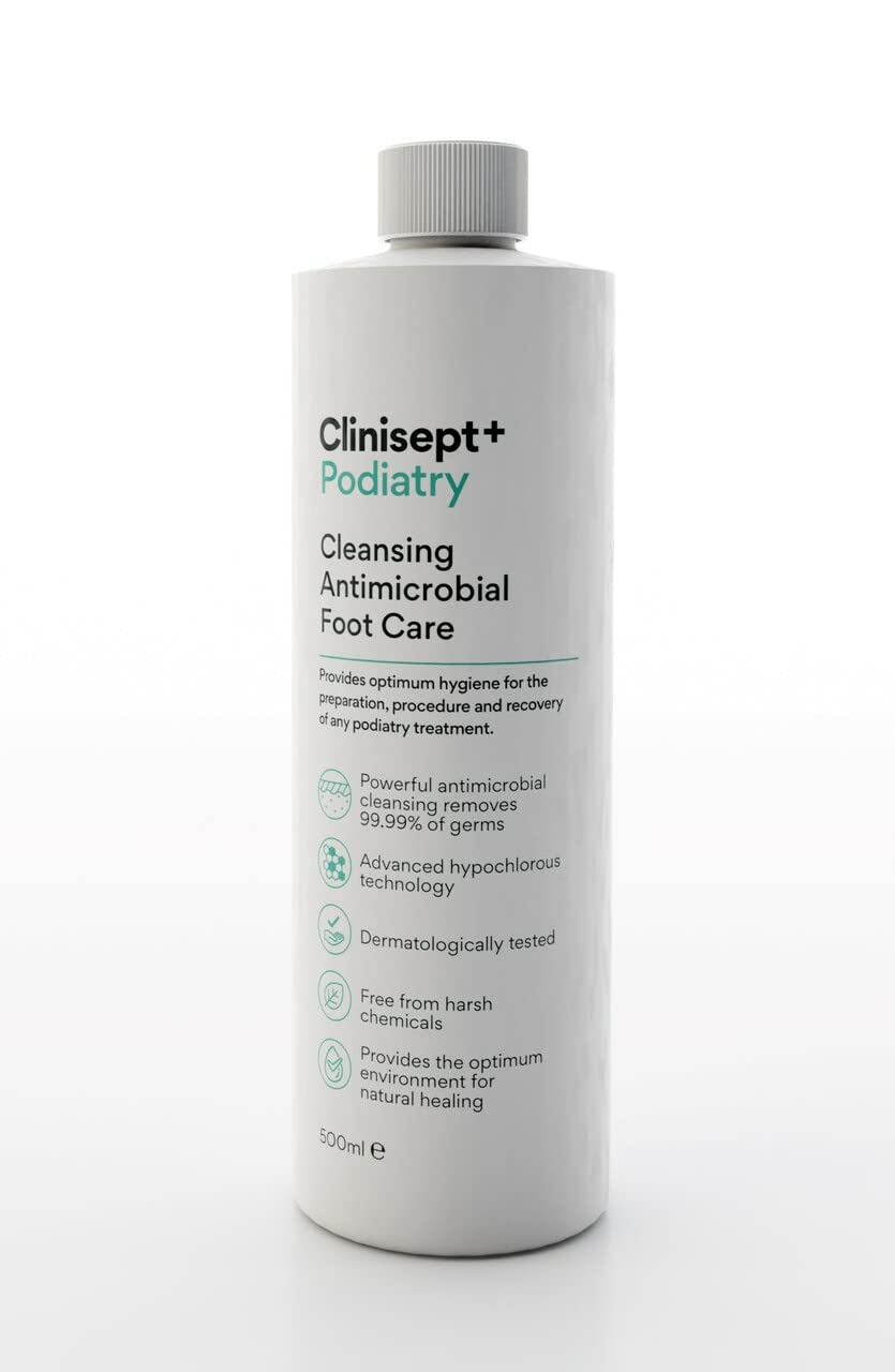 Clinisept Podiatry 500ml - Hypochlorous Acid Skin Cleanser - Professional Foot Care Solution for Clinics - Pre, During and Post-Procedure Hygiene - pH-Neutral, Alcohol-Free