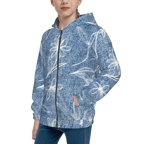 Hand Draw Daisy Kids Pullover Hoodies Boys Zip Up Sweatshirts Girls Athletic Clothes with Pocket