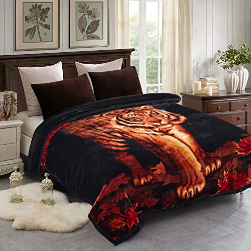 JML King Size Korean Mink Blanket (85 x 95) - Reversible Plush Fleece for Bed, Tigers