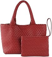 Woven Tote Bag for Women with Small Handmade Purse, Luxury Braided Top-Handle Handbag, Vegan Leat...