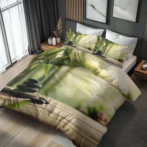Generisch Housse De Couette 220x240 Zen 2 Personnes Adulte Enfant, Parure De Lit Pierre Feuilles...