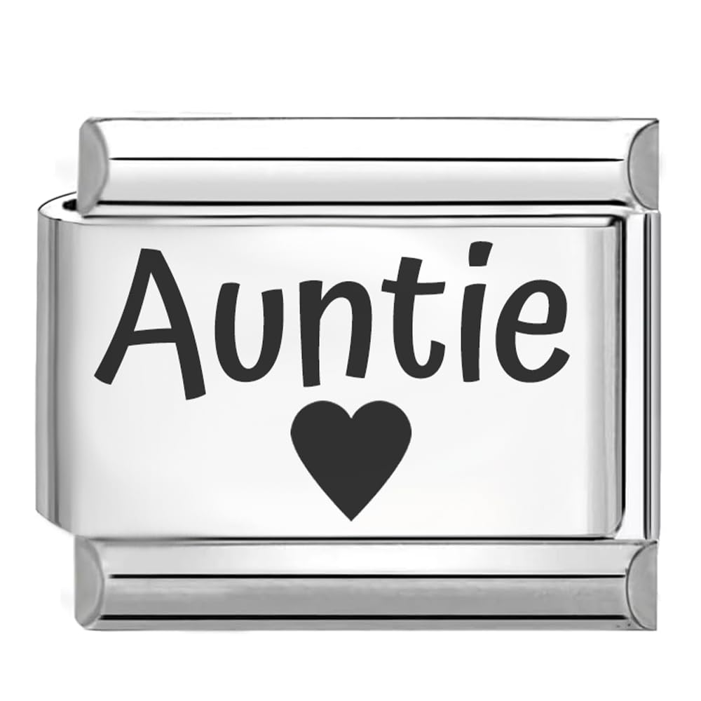 Personalised Custom Engraved Italian Charm Fits All 9mm Bracelet Links (Auntie)