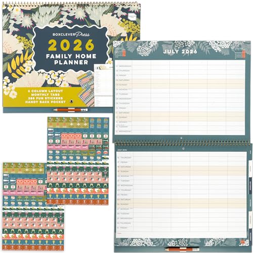 Boxclever Press Family Home Planner 2026 Calendar UK. Spacious Family Calendar 2026 runs Jan - Dec26. Wall Calendar 2026 with 6 Column Layout. Family Planner 2026 with Tabs & Stickers.
